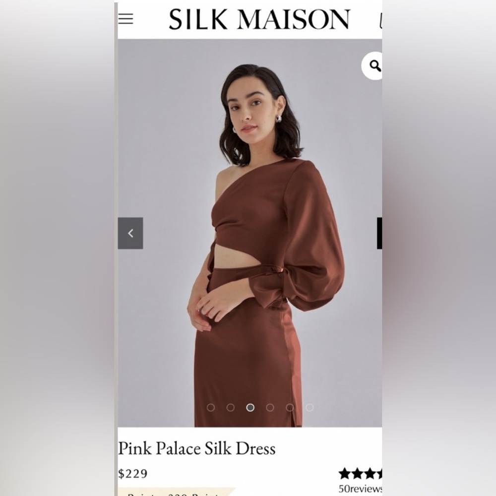 Silk Maison Nwt Pink Palace One Shoulder Dress In Brown — image 5 of 8